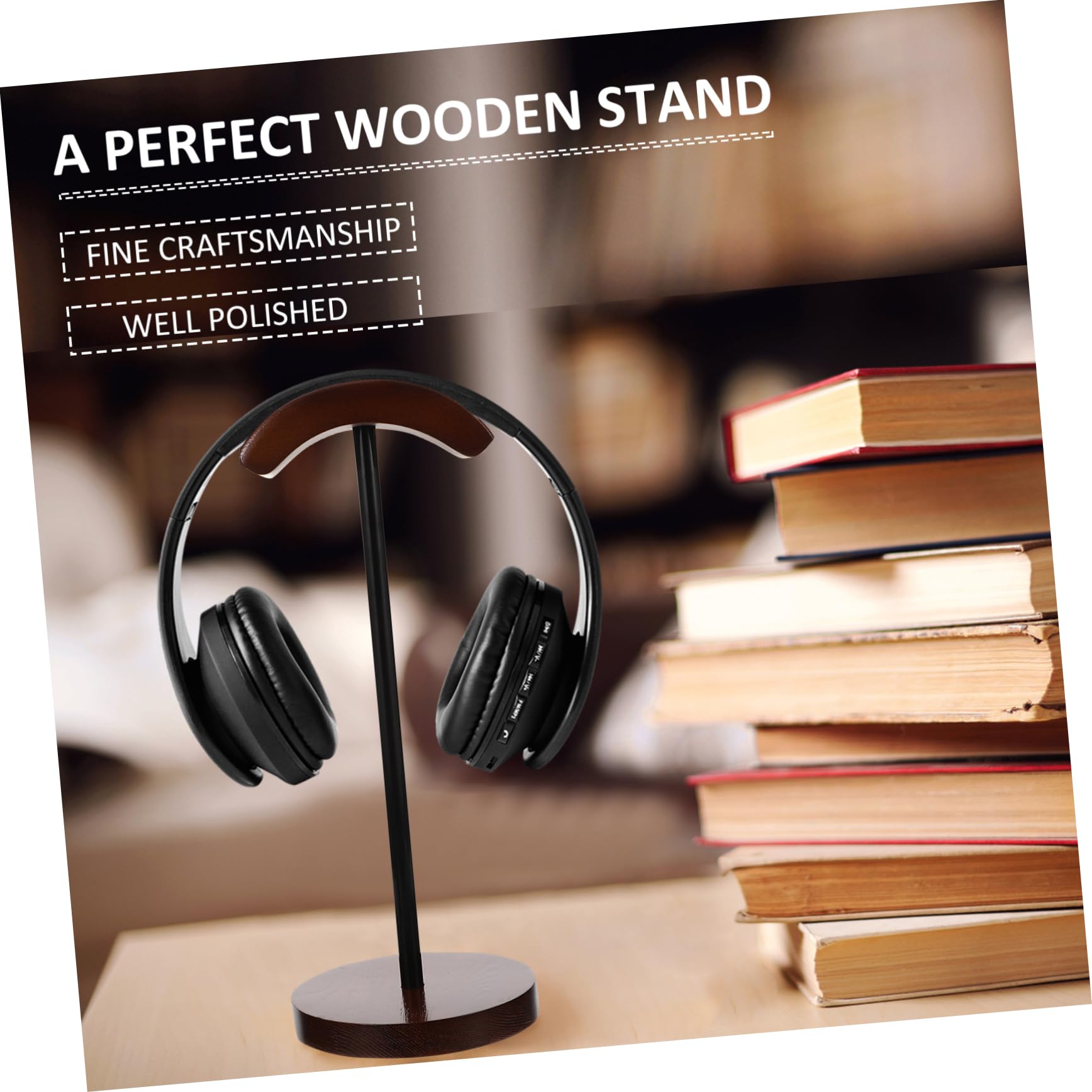 Tofficu Supporto per Cuffie in Legno per Desktop, Porta Auricolari da Scrivania, Resistente e Durevole, Accessorio per Headset e Headphone