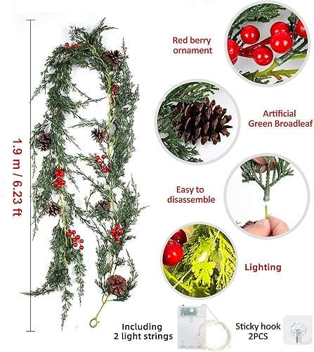 Miniatura 2 de RECUTMS Guirnalda de Navidad para exteriores, guirnalda de pino para exteriores, decoración de corona de Navidad para el hogar, guirnalda de manto,