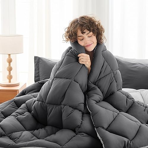 Miniatura 234 de MUXHOMO Juego de edredón Queen de 7 piezas, cama reversible en una bolsa, tamaño Queen, juego de ropa de cama para todas las estaciones con edredón