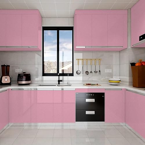 Miniatura 6 de WADILE Papel tapiz adhesivo brillante, resistente al agua, de color sólido, autoadhesivo, brillante, extraíble, para gabinetes (rosa, 15.7 x 78.7