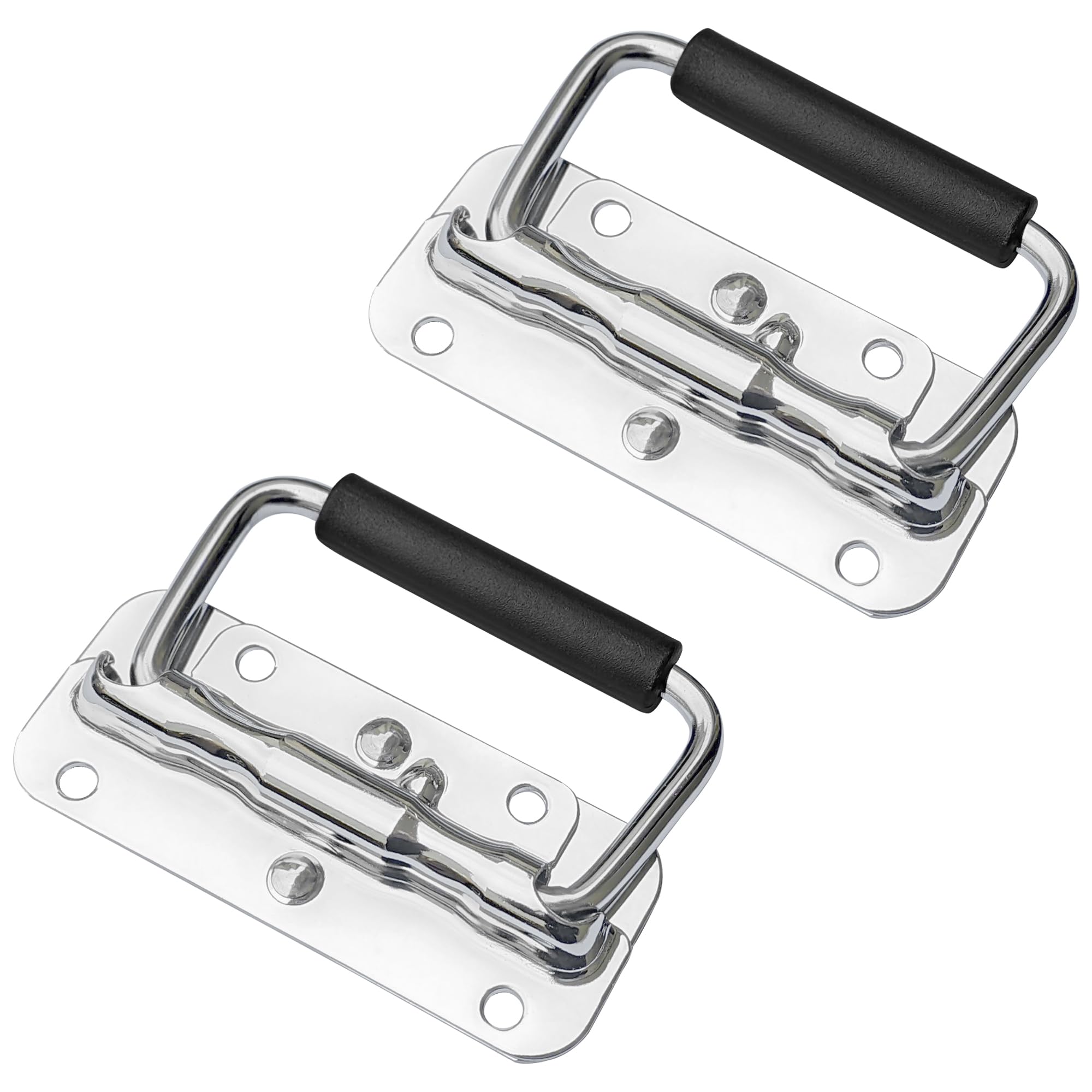 LHUIDDH 2-Pack Heavy Duty Toolbox Handles – Spring-Loaded Folding Handle for Flight Cases, Tool Cases & Industrial Boxes (Silver, 100mm)