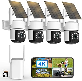 4K Wireless Outdoor WiFi Surveillance Camera, 4 Cam-Kit with Home Station/Solar Camera, 360° PTZ Home Security, Voice Vision, Alarm, Two-Way Audio, 2.4/5G WiFi, Automatic Tracking, 8MP HD