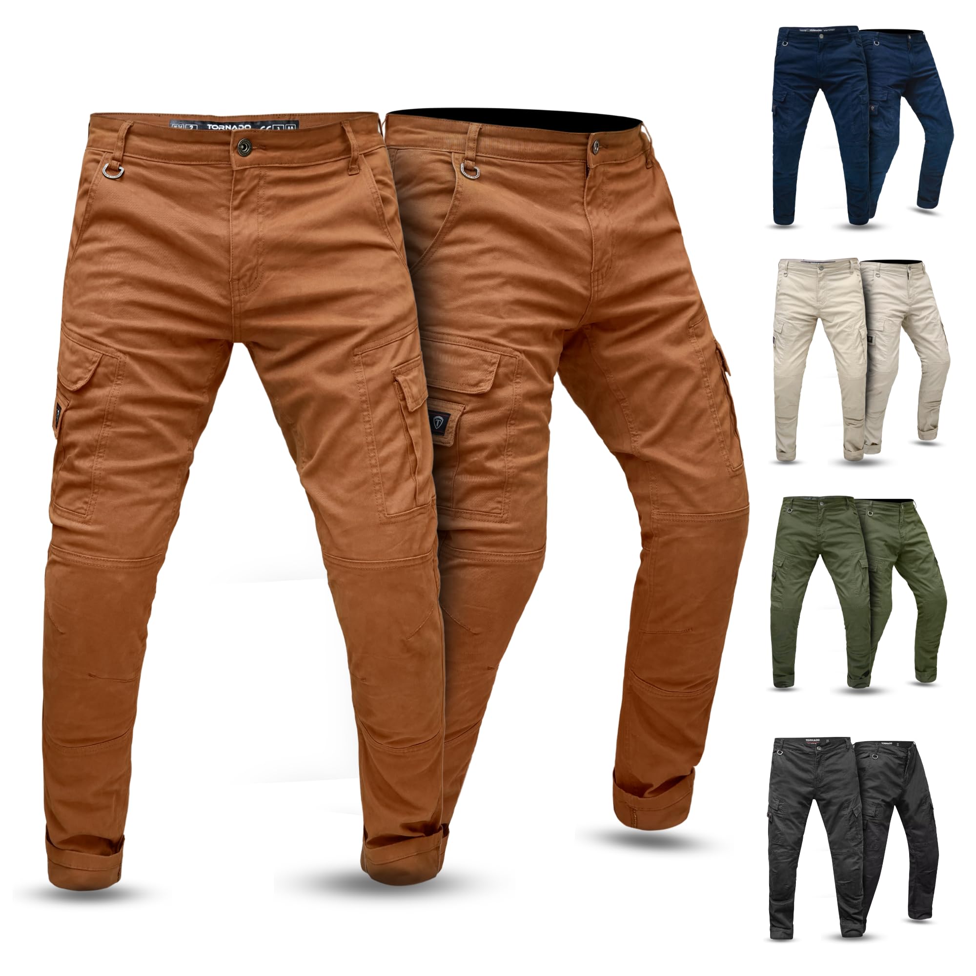 Tornado Men's Caremal Atlantic Motorcycle Cargo Pants For | Twill Cotton Protective Biker Pants With Ce-Approved Armor & Aramid Lining (Uk, Waist, 40, Regular, Regular, )