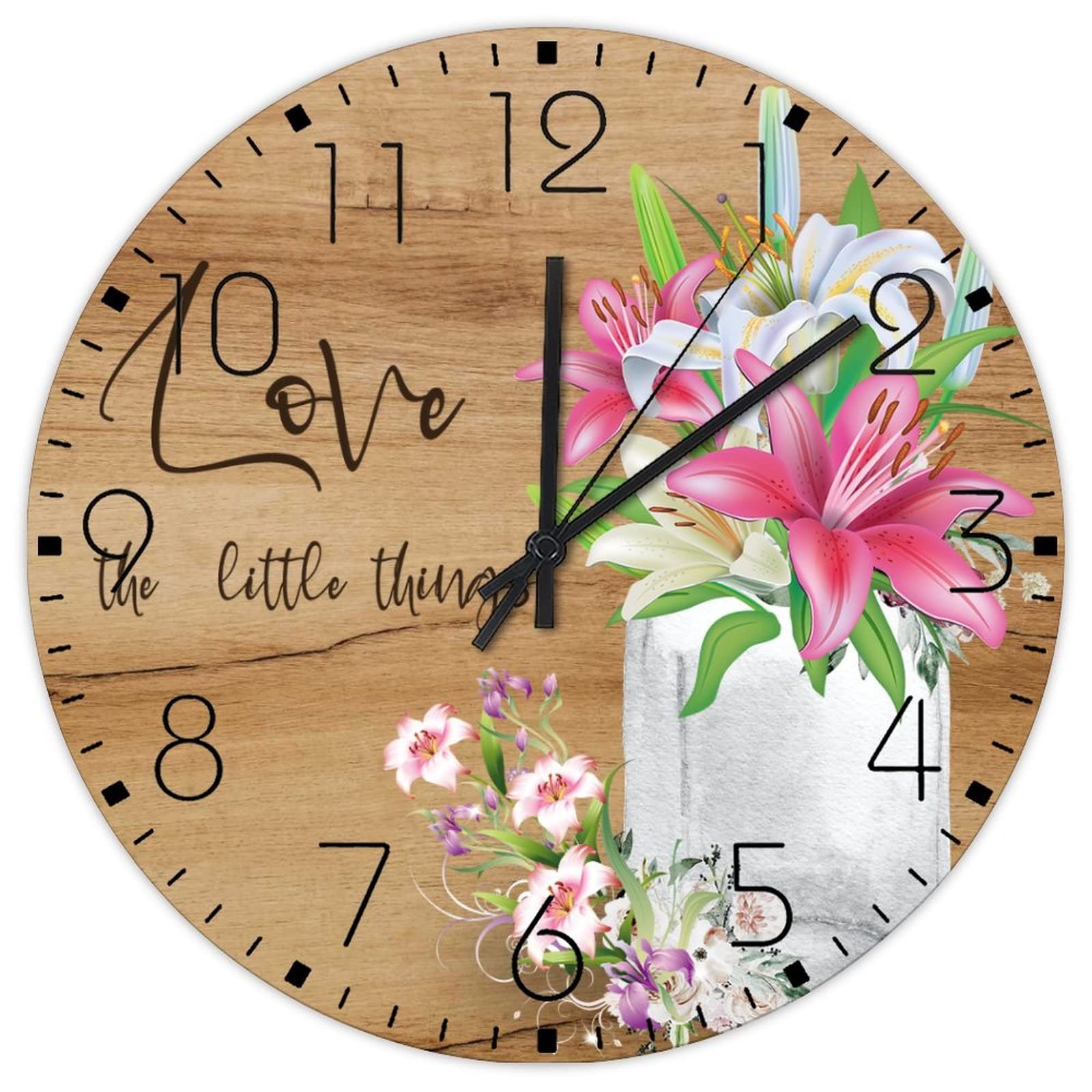 Horloge murale en bois silencieuse fleur aquarelle personnalisée