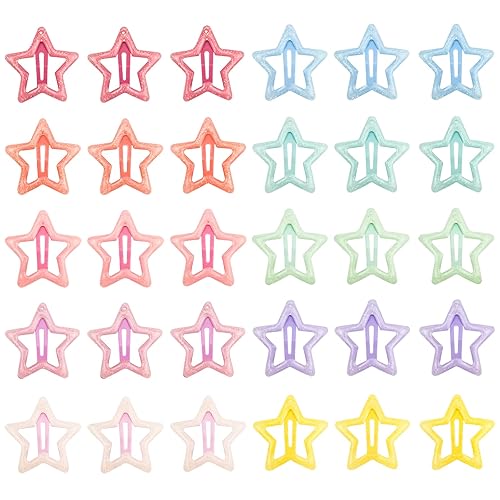30 PACK Star Snap Hair Clips Non-slip Toddlers Colorful Cute Lovely Metal Hair Barrettes Hair Accessories for Women Girls (Style 4) - Style 4