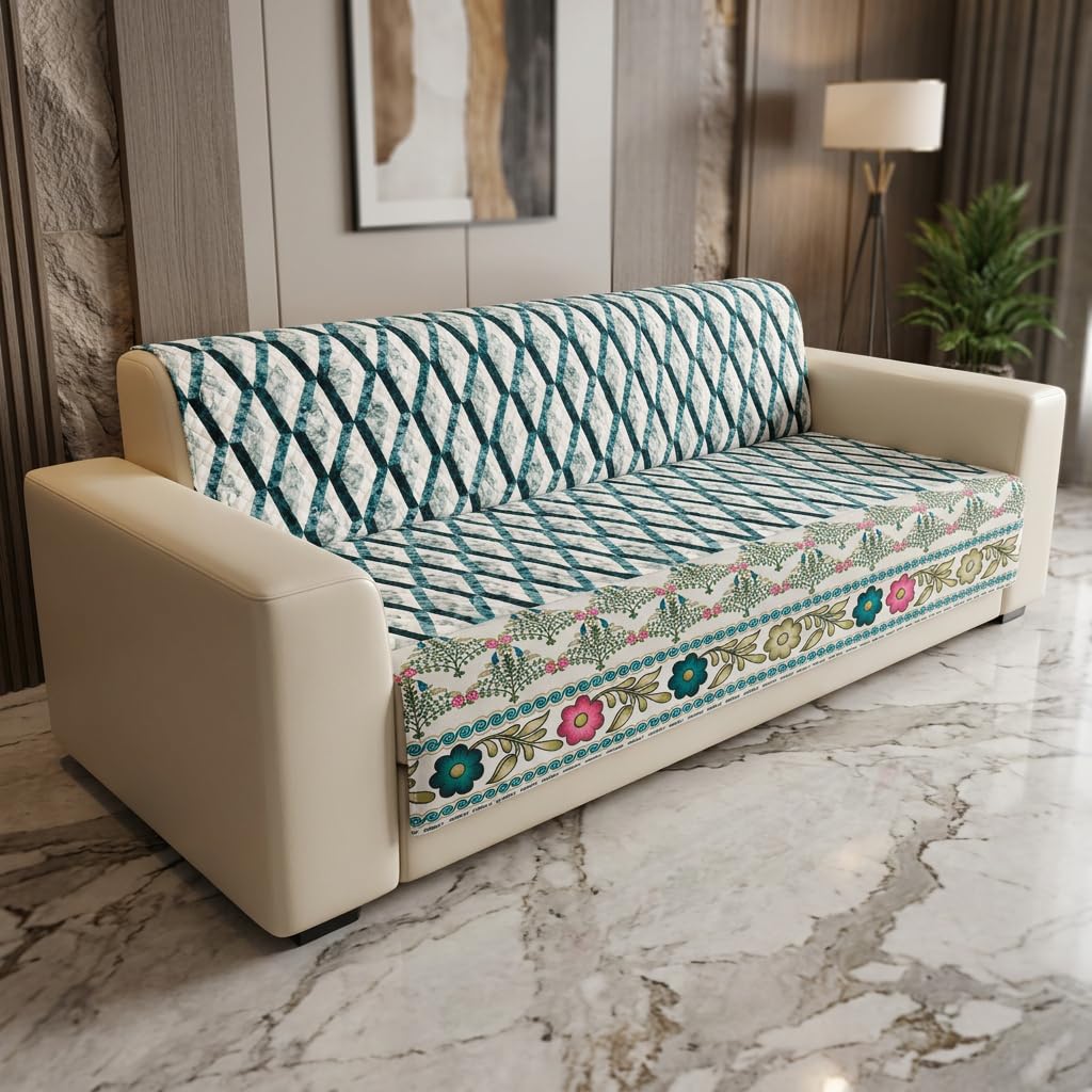 Sofa Cover 4 Seater Fully Covered, Floral Elastic Sofa Cover for Living Room, Washable Furniture Protector, Non Slip (White Bird Print)-image-40