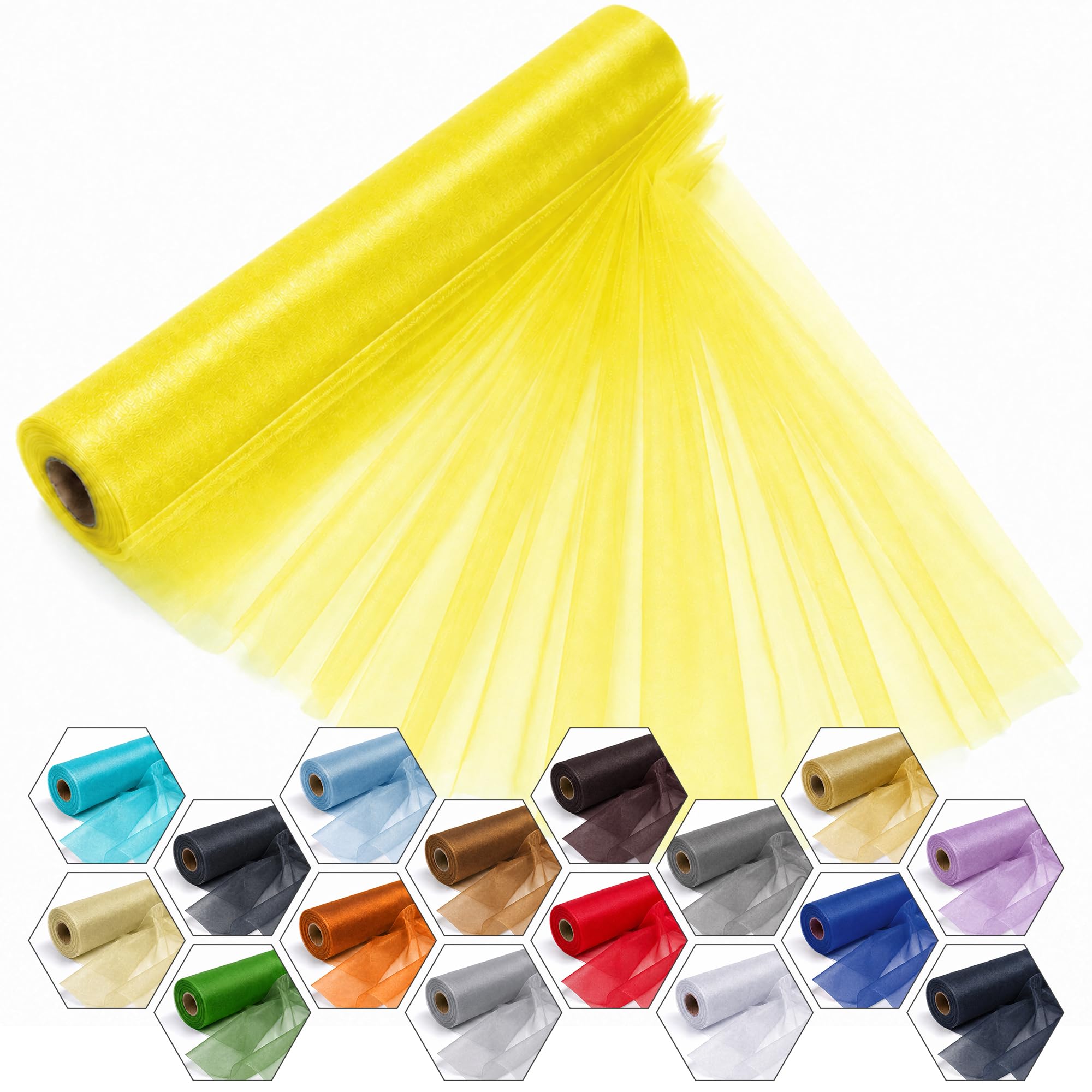 WedDecor 25m x 29cm Snow Sheer Yellow Organza Roll Sash Glitter Fabric for Table Runner Sashes Wedding & Christmas Decoration, Chair Cover Bows, Party Favours, Ribbon Crafting Supplies, 5pcs — image 1