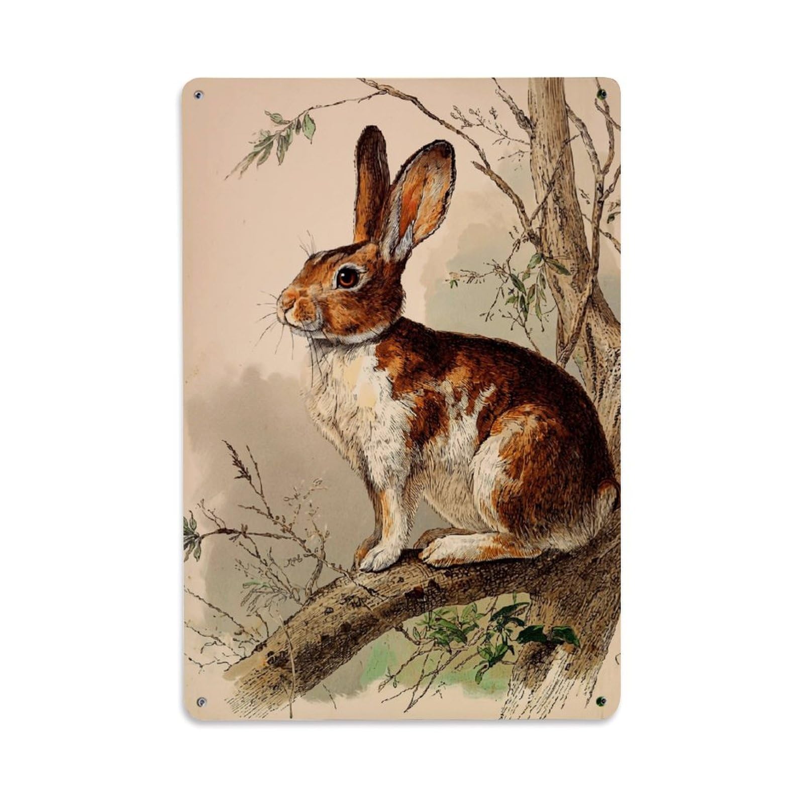 Nestemfo Vintage Rabbit On Tree Branch Tin Sign Metal Sign, Living Room,Bar, Home, Bedroom Wall Decor,Retro Metal Poster 8X12 Inches
