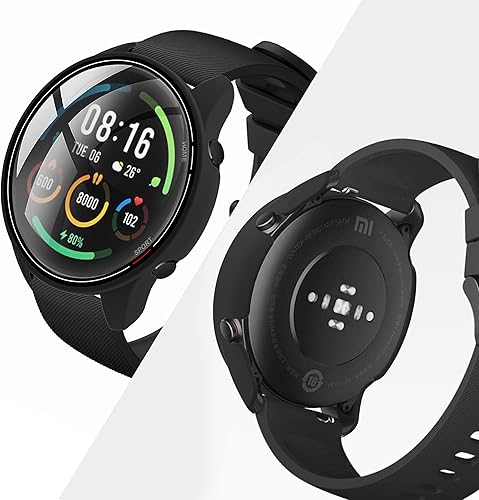 Miniatura 7 de Paquete de 2 fundas con protector de pantalla de vidrio templado compatible con Xiaomi Mi Watch, dureza 9H 360, carcasa de PC completa negra + funda
