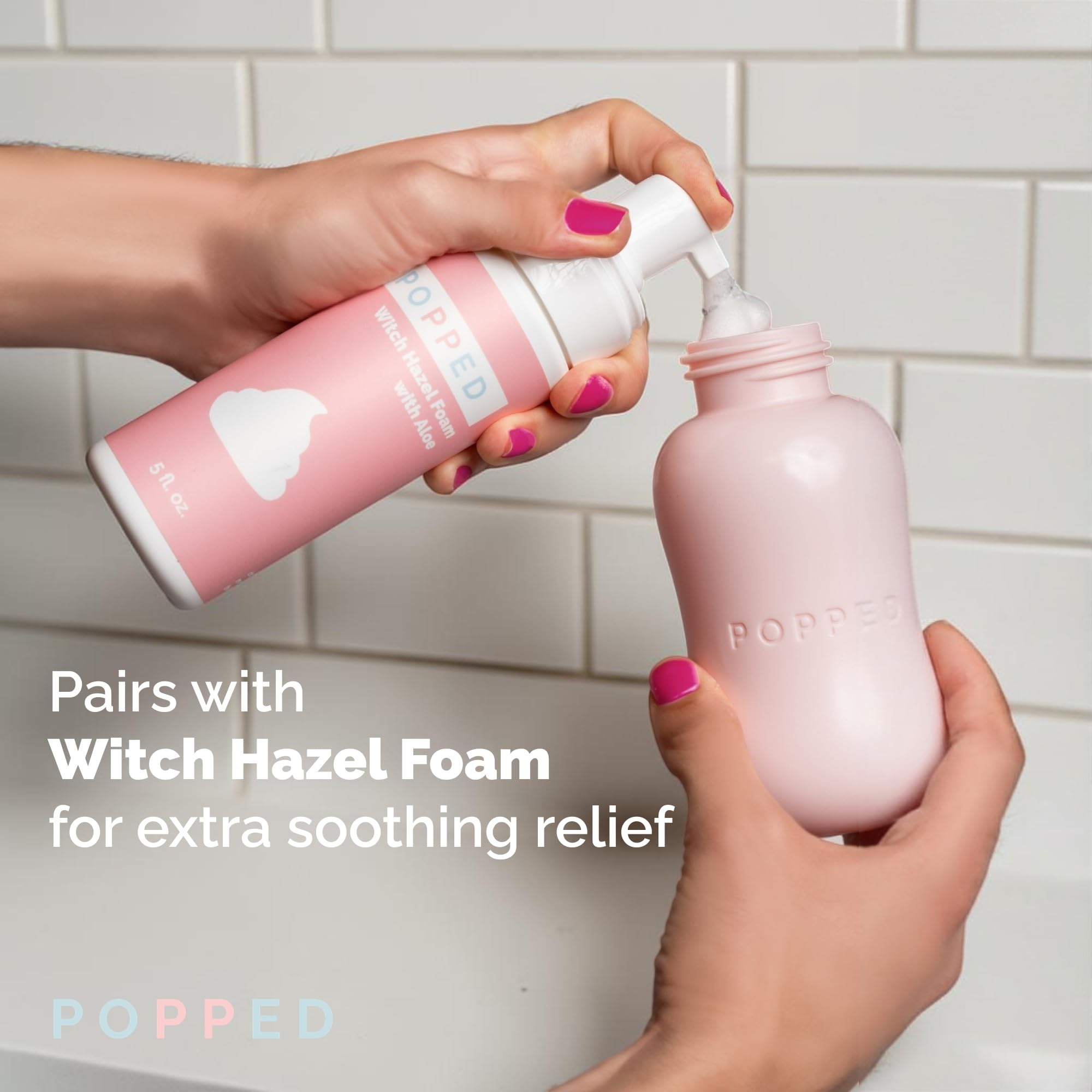 Popped Botella Peri para el cuidado posparto | Bidé portátil de viaje para limpiar después del nacimiento (rosa, 10 fl oz)