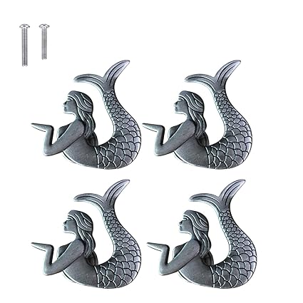 ZILucky Mermaid Drawer knobs Nautical Beach Ocean Theme Home Decor Drawer Pulls Handles for Dresser Cupboard Wardrobe Cabinet Kitchen Knobs Pack of 4 (Pewter)