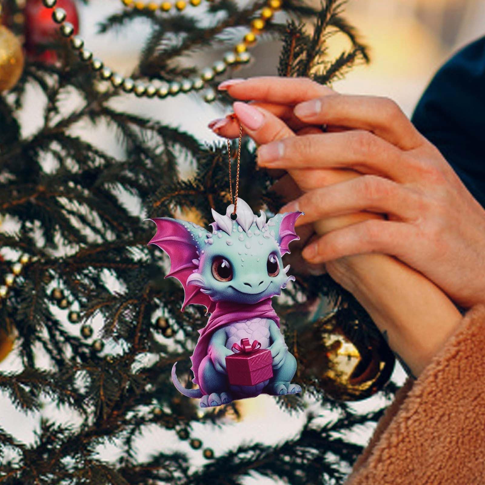 6 Décorations Sapin De Noël Dragon Acrylique 2D - Pendentifs à Suspendre 10x11 Cm, Pour Intérieur/extérieur, Maison, Bureau, Jardin - 10