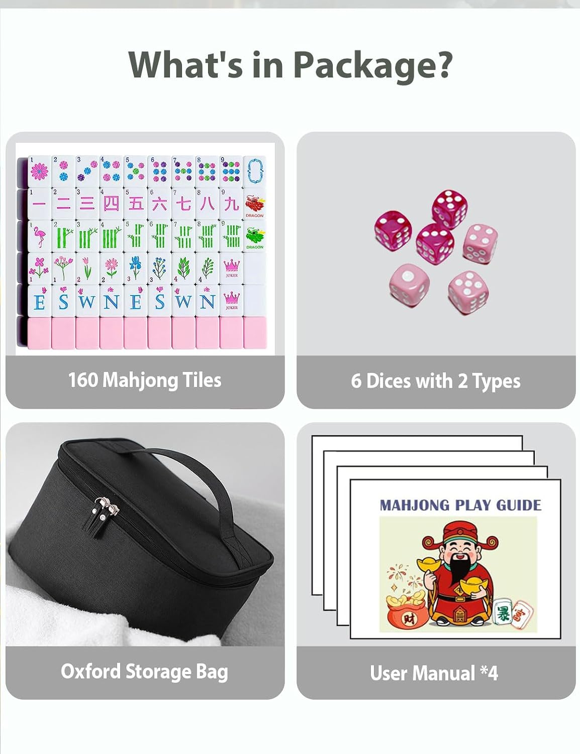 Mahjong Tile Set 160 Acrylic Engraved American Mahjong Game Sets | Pink Blossom Series 1.2” Mah Jongg Tiles with 6 Dice PU Bag Accessories Gifts for Majong Players Beginners