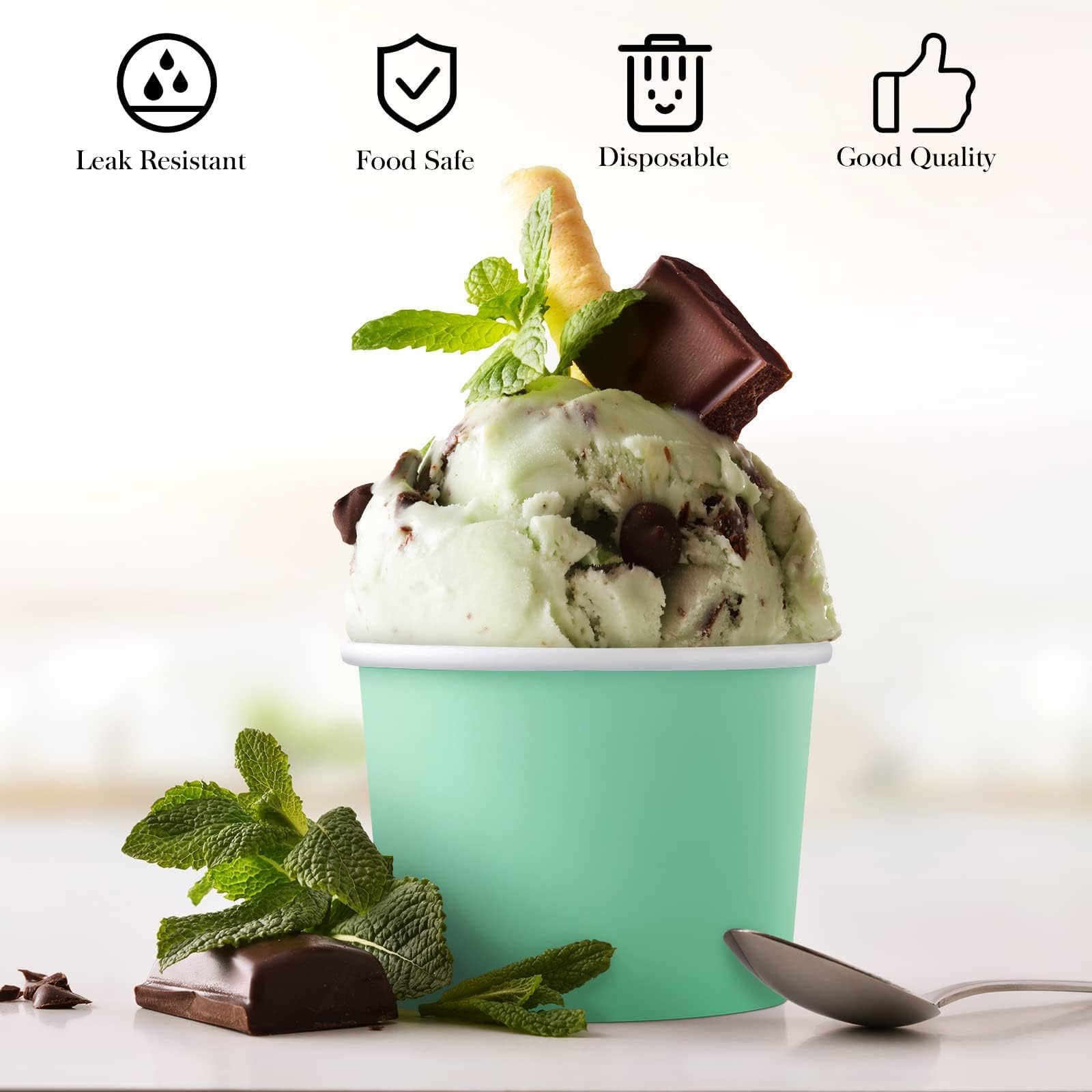 Ruisita 50 Stück Eisbehälter mit Deckel, Einweg-Suppenschalen mit Deckel, 237 ml, aus Papier, Eis, Eisbecher, Leckerlibecher mit Deckel, schützt gefrorene Desserts wie Joghurt, verschiedene Farben