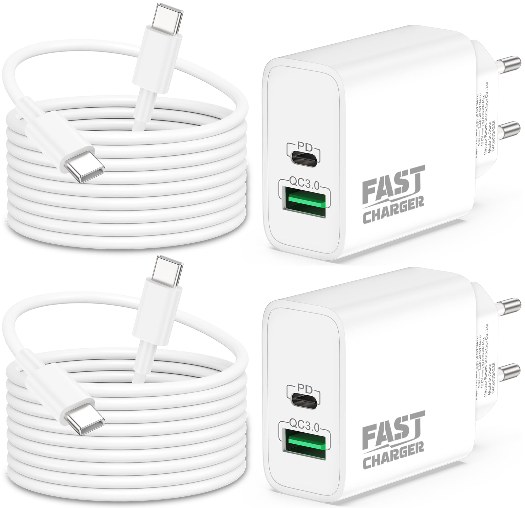 40W 2-Port USB C Ladegerät Ladekabel für iPhone 17e 17 Pro Max Air, iPhone 16/16e/15 Plus, iPad Pro/Air 11/10/A16 Generation, PD/40W QC/30W Schnellladegerät Netzteil USBC Schnellladekabel 2M 2-Pack