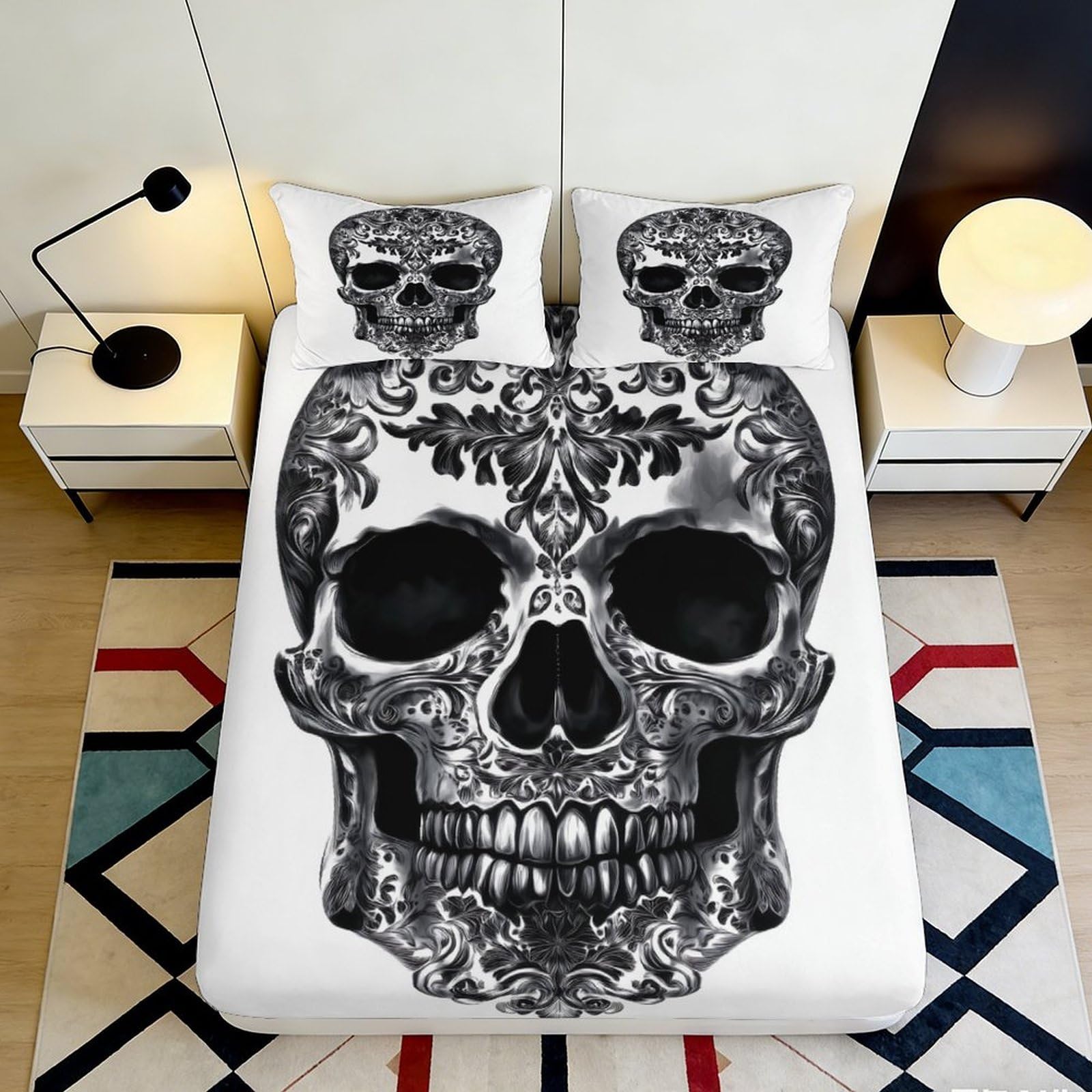 Jqzkxnhpbr Style-9 3D Printed Skull Art Fitted Sheet Microfiber Soft Gothic Skeleton Mattress Cover For Bedroom Dorm Easy Care Decor 90X200x25cm