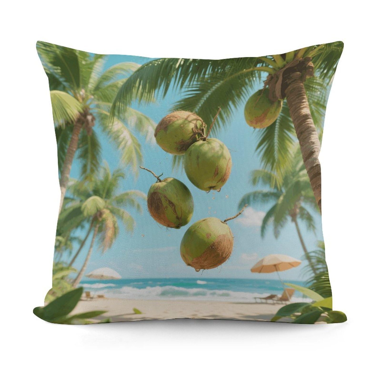 VstaDank Tropical Coconuts Pillow Cover with Invisible Zipper Square Throw Pillowcase Plush Couch Sofa Pillow Case 18x18 Inch Decorative Throw Cushion Covers for Sofa Living Pillowcover