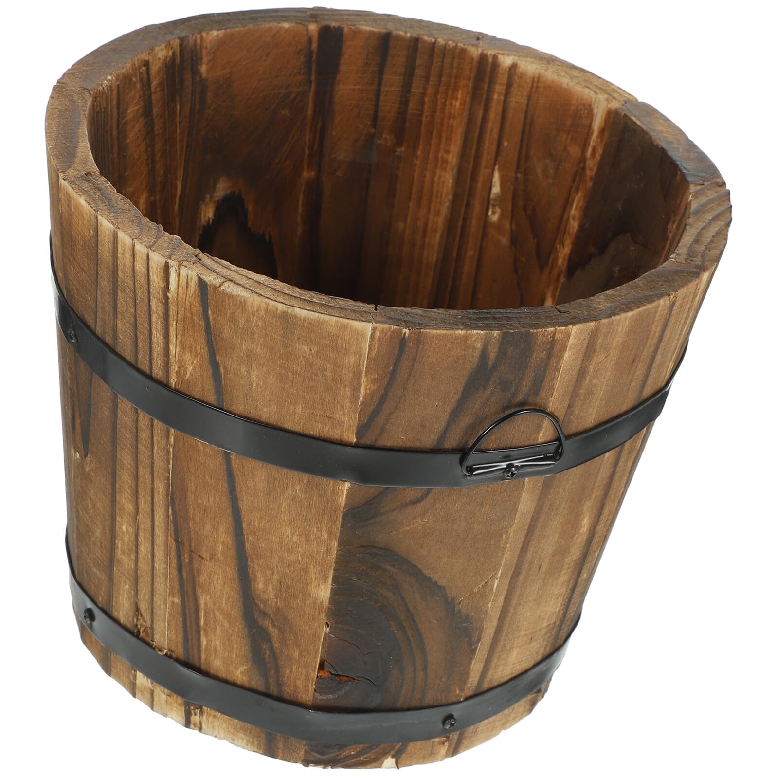 Pot de fleurs en bois DOITOOL rond, jardinière balcon rustique moyenne