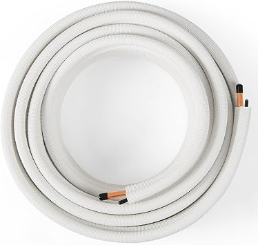 50ft Length Mini Split Line Set, SIMOE 1/4 & 1/2 OD Copper Pipes Tubing and PE Thickened Insulated Coil Line Extension Set, for Mini Split Air Conditioner HVAC or Heating Pump Equipment 1/4+1/2