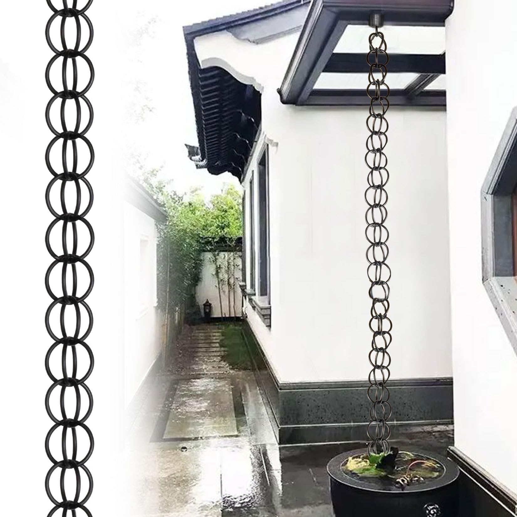 WEKONUMEX Rain Chains for Gutters, Rain Chain For Gutter Water Collection Garden Patio Gazebo Multicolor 1-10m(Black,1m(3ft))