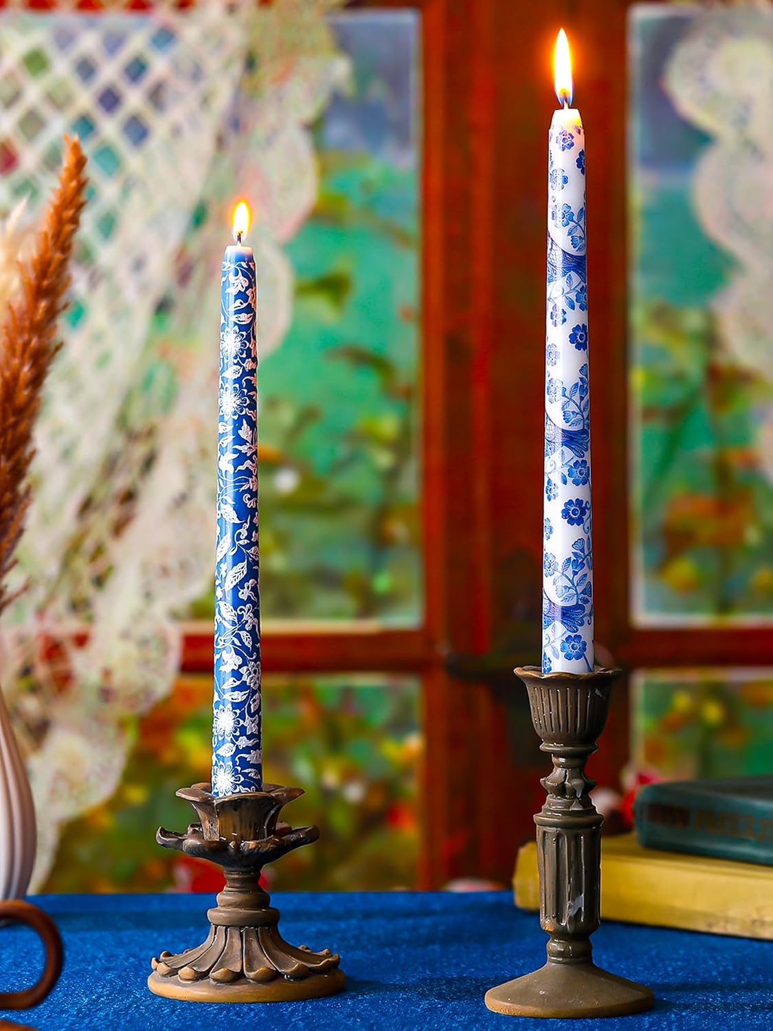 Conelist 12 Pcs 10 Inch Chinoiserie Taper Candles Blue and White Candle Decorative Taper Candles Bulk Chinoiserie Decor Blue and White Candlesticks Gifts for Wedding Party Table Home Gift Decoration