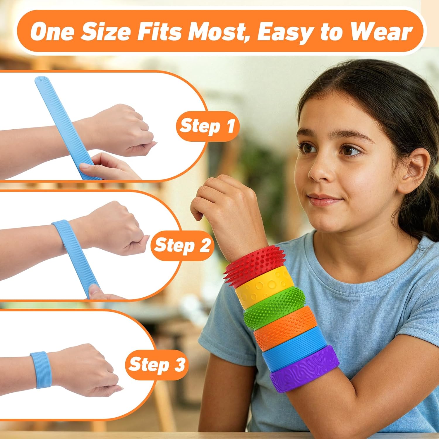 Sensory Slap Fidget Toy – Silicone Sensory Wristbands with Textures – Stress Relief Toys for Kids & Adults with Autism, ADHD, Anxiety – Classroom Rewards, Travel & Office – 6 Pack