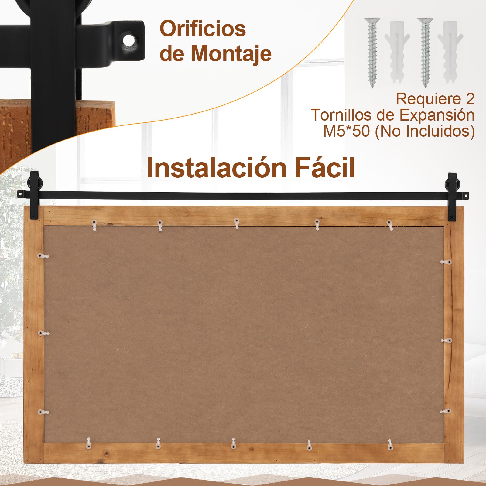 COSTWAY Espejo Decorativo de Pared Horizontal, Espejo Rectangular de 100x66 cm con Marco de Madera Maciza y Soporte Metálico, Estilo Rústico de Granja, Ideal para Salón y Dormitorio (marrón)
