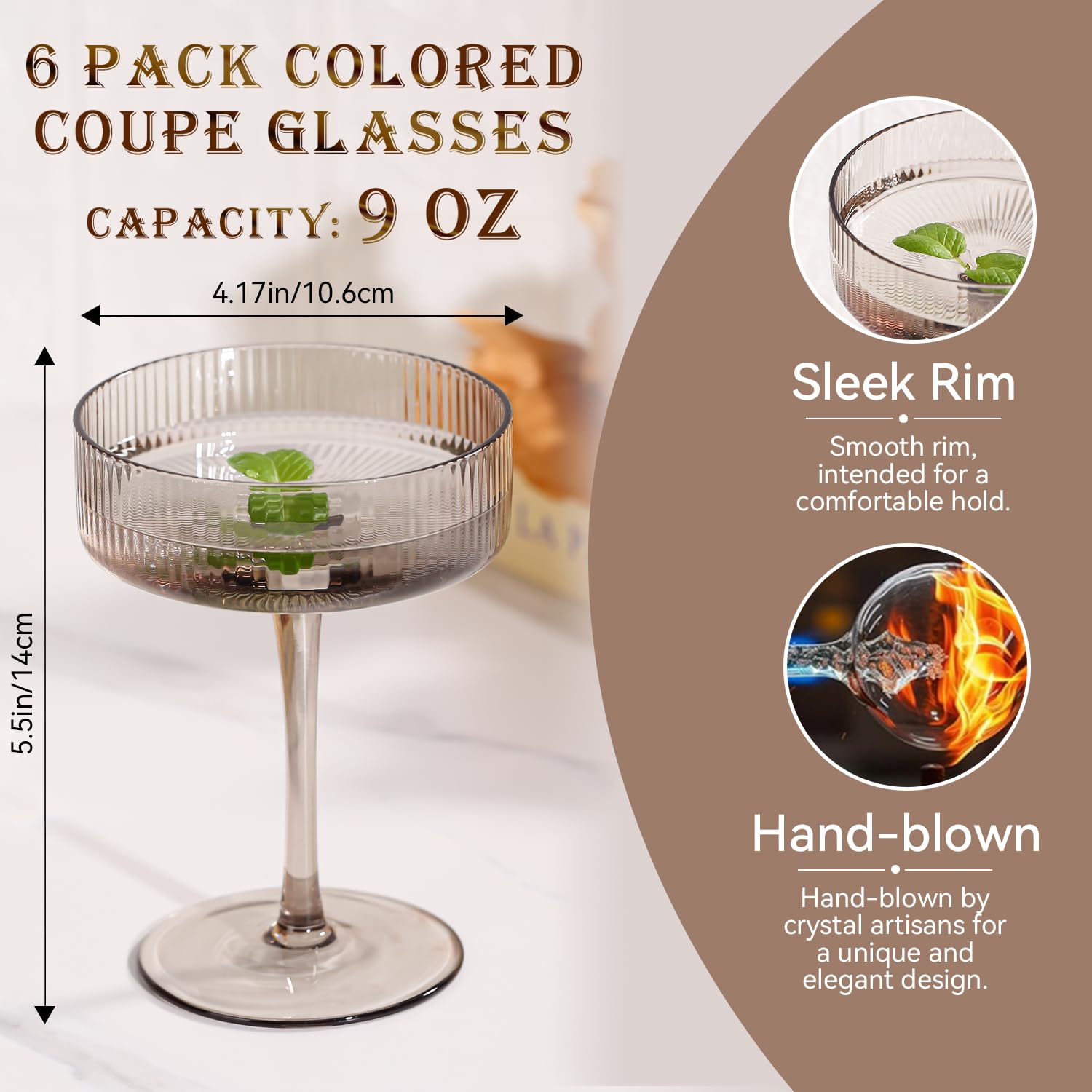 Cyrelwing Pastel Light Colored Coupe Glasses Set of 6 for spring summer|9 oz martini Glasses |Colorful Cocktail Glasses Set,Colored Coupe Glass,Champagne Coupe Glasses for Cocktail,Martini,Champagne: Martini Glasses
