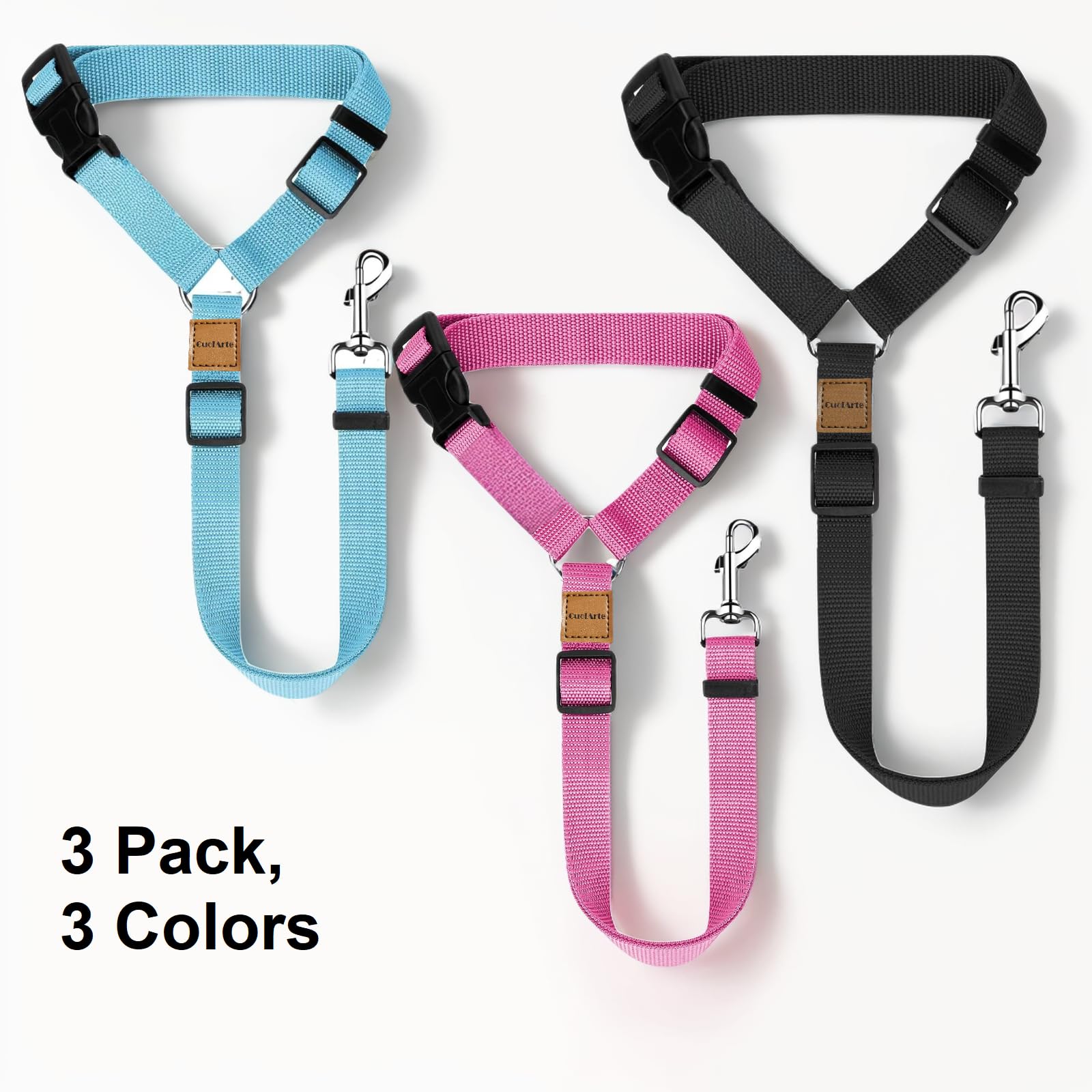 3 Pack Dog Seat Belt for Car, Car Headrest Restraint Adjustable Nylon Fabric, Dog Restraints Vehicle Seatbelts Harness
