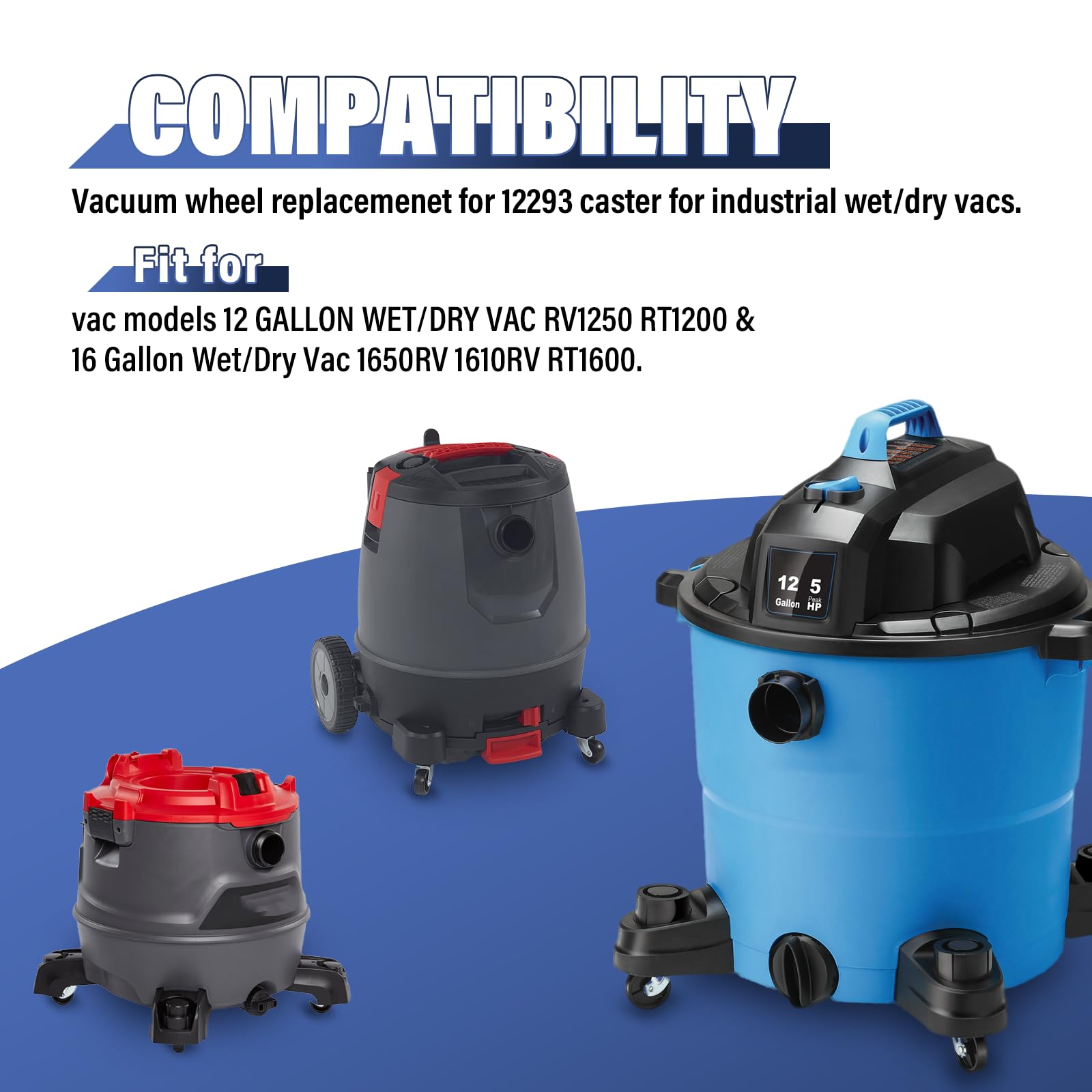 12293 Vacuum Caster Replacement for Ridgid DeWALT Craftsman Caster,Wet Dry Shop Vac RV1250 RT1200 1650RV 1610RV RT1600 Vacuum Wheel - 2 Pack