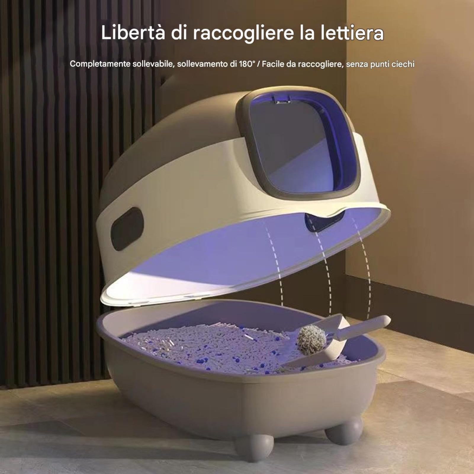 Katzenstreukästen Für Katzen – Offenes Design Großes Fassungsvermögen | Katzenklo Mit UV-Lampe Und Schaufel | Große Katzentoilette Fürr Kätzchen Balkon Terrasse Garten Wohnung Hygiene Set