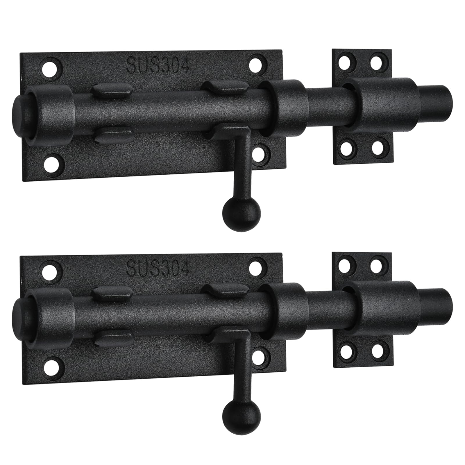 Aemygo 6.3inch Sliding Bolt Gate Latch, 2 Pack Heavy Duty Barrel Bolt with Padlock Hole, 304 Stainless Steel Solid Gate Lock Security Guard Door Latches for Yard Trailer Fence Shed Garages (Black)