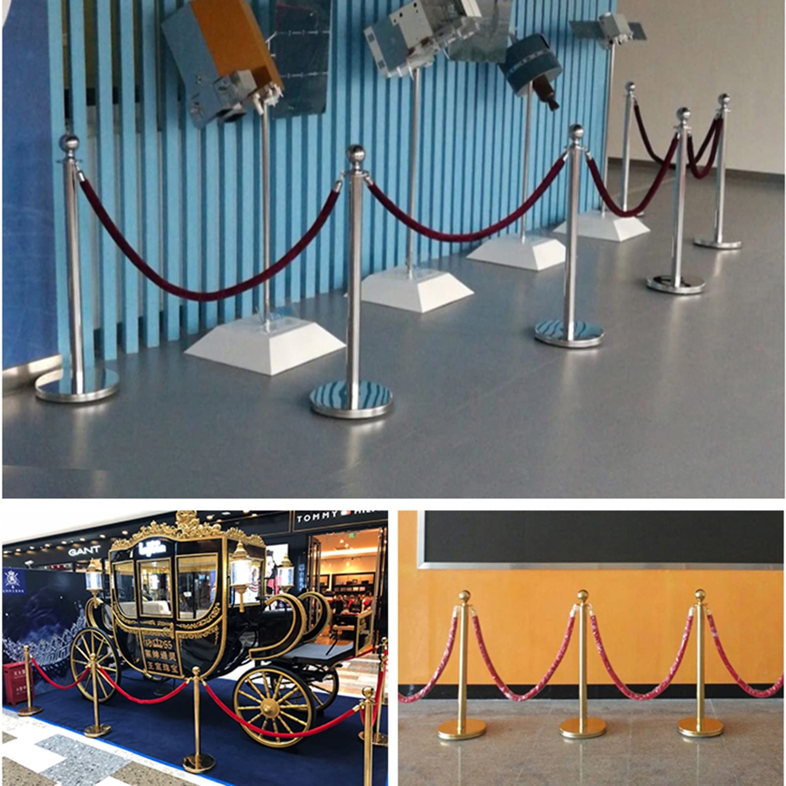 ZJMAMA Velvet VIP Stanchion Rope Black Blue, Crowd Control Rope with Gold Hooks Queue Barriers Cord for Bar Hotels Movie Theaters Bank Entrance Post Pole (Color : Blue, Size : 60cm/24inch/2ft)