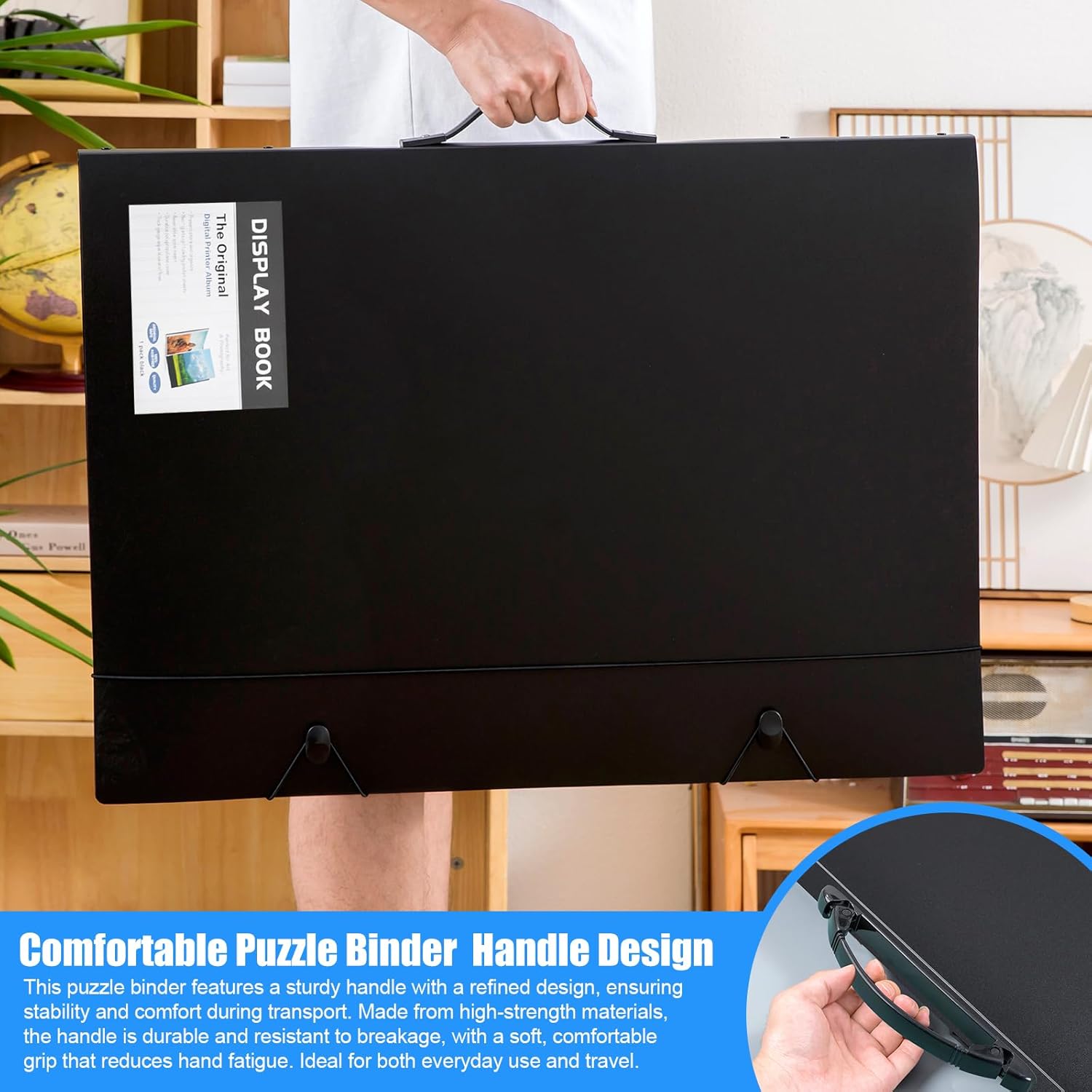 Large 18"x24" Art Portfolio Heavy Duty Binder with Plastic Sleeves, Portfolio Folder with Protectors, Bring a Portable Handle 500-Pieces Puzzle Storage Book and Poster Binder