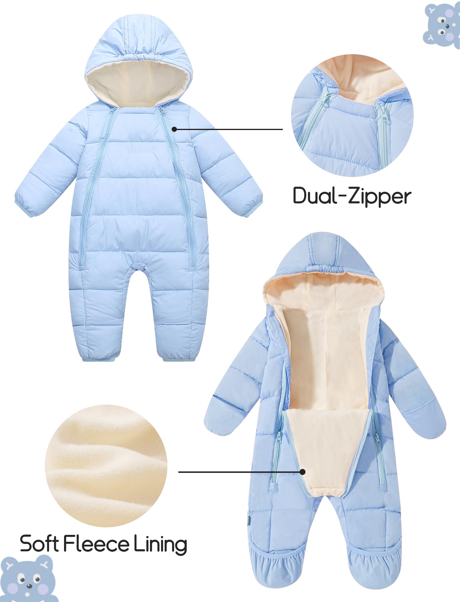 SEAUR Baby Schneeanzüge mit Füßen Winter Overall mit Kapuze Gefüttert Winteranzug Neugeborene Mädchen Jungen Warm Outfits 0-24 Monate
