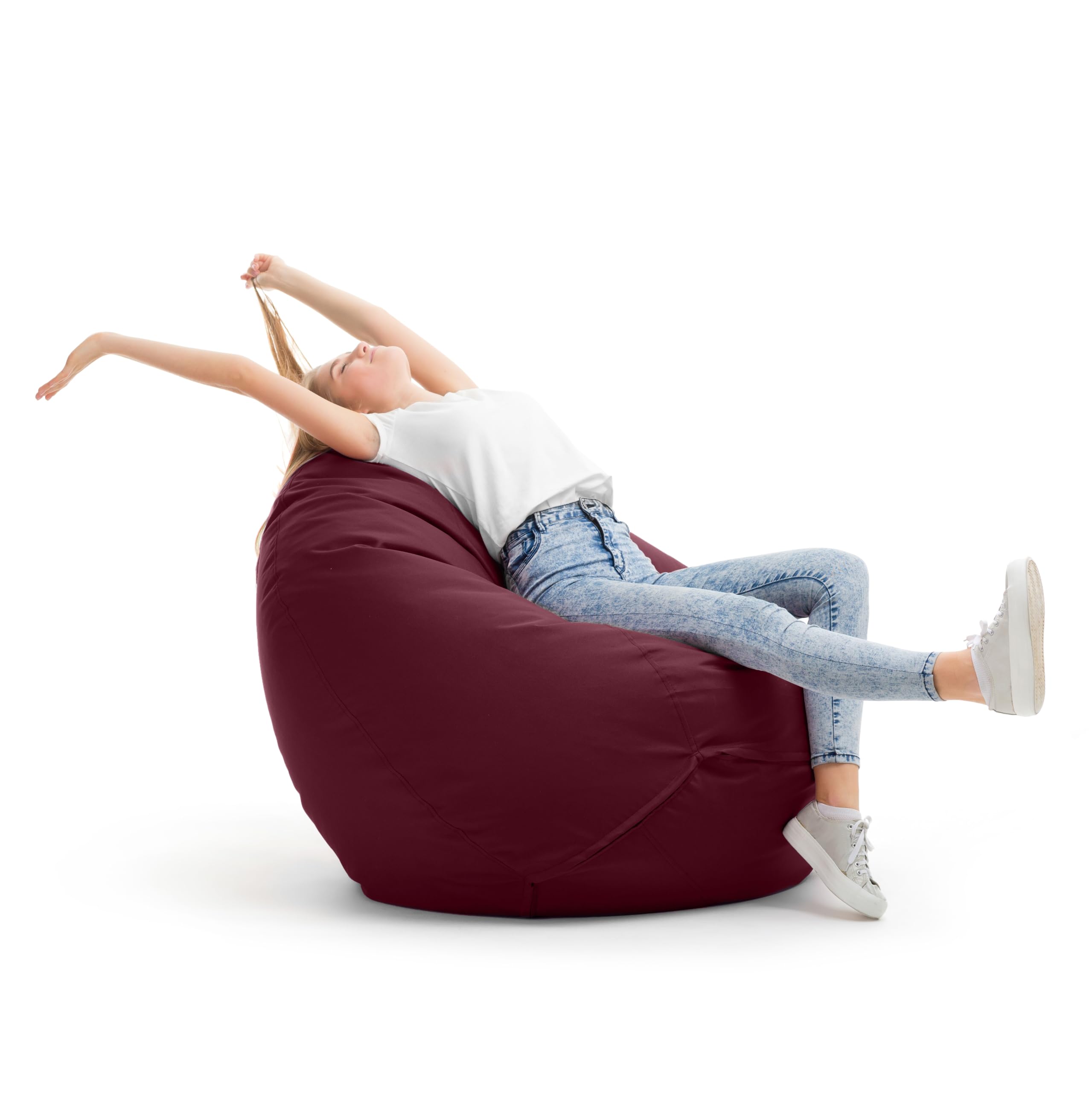 Bruni Classico L Bordeaux – Pouf Sacco XXL, Pouf Poltrona a forma di goccia per soggiorno e camere, Bean Bag interno ed esterno, fodera lavabile, puff per adulti, con imbottitura