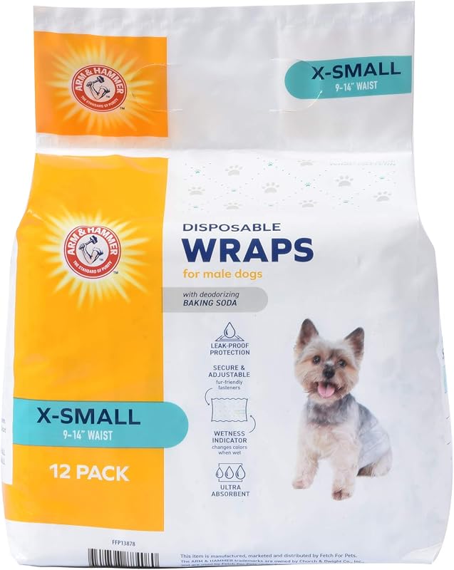 Fraldas Faixa Abdominal Descartáveis para Cães Machos Arm & Hammer X-Small, Pacote com 12