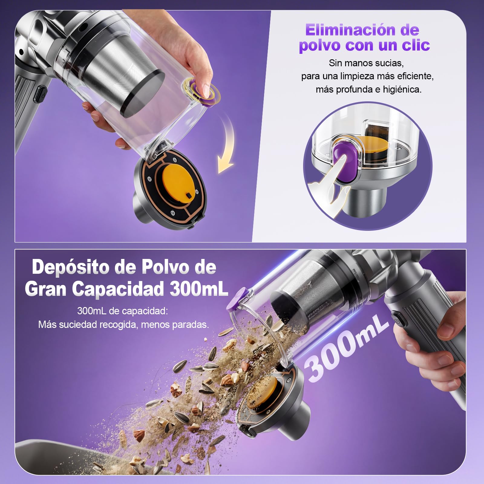 Aspiradora Coche Sin Cable Potente, 28000Pa Aspiradora de Mano Sin Cable Portátil Recargable, 4 en 1 aspiradora coche con Motor sin Escobillas, Ideal para Pelo de Mascotas, Coche, Camper - Plateado
