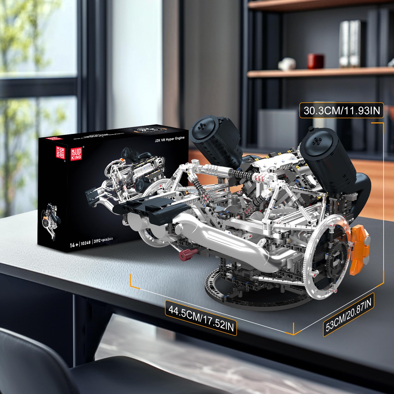 Mould King 10248 Techniczny Silnik V8 – Zestaw klocków konstrukcyjnych 3192 elementy, Model statyczny Twin Turbo, Edukacyjny zestaw STEM dla młodzieży i dorosłych (14+)
