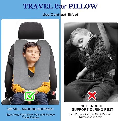 Miniatura 3 de Almohada de viaje para niños, almohada de automóvil para niños, almohada de automóvil para niños, almohadas cómodas para viajes largos o viajes por