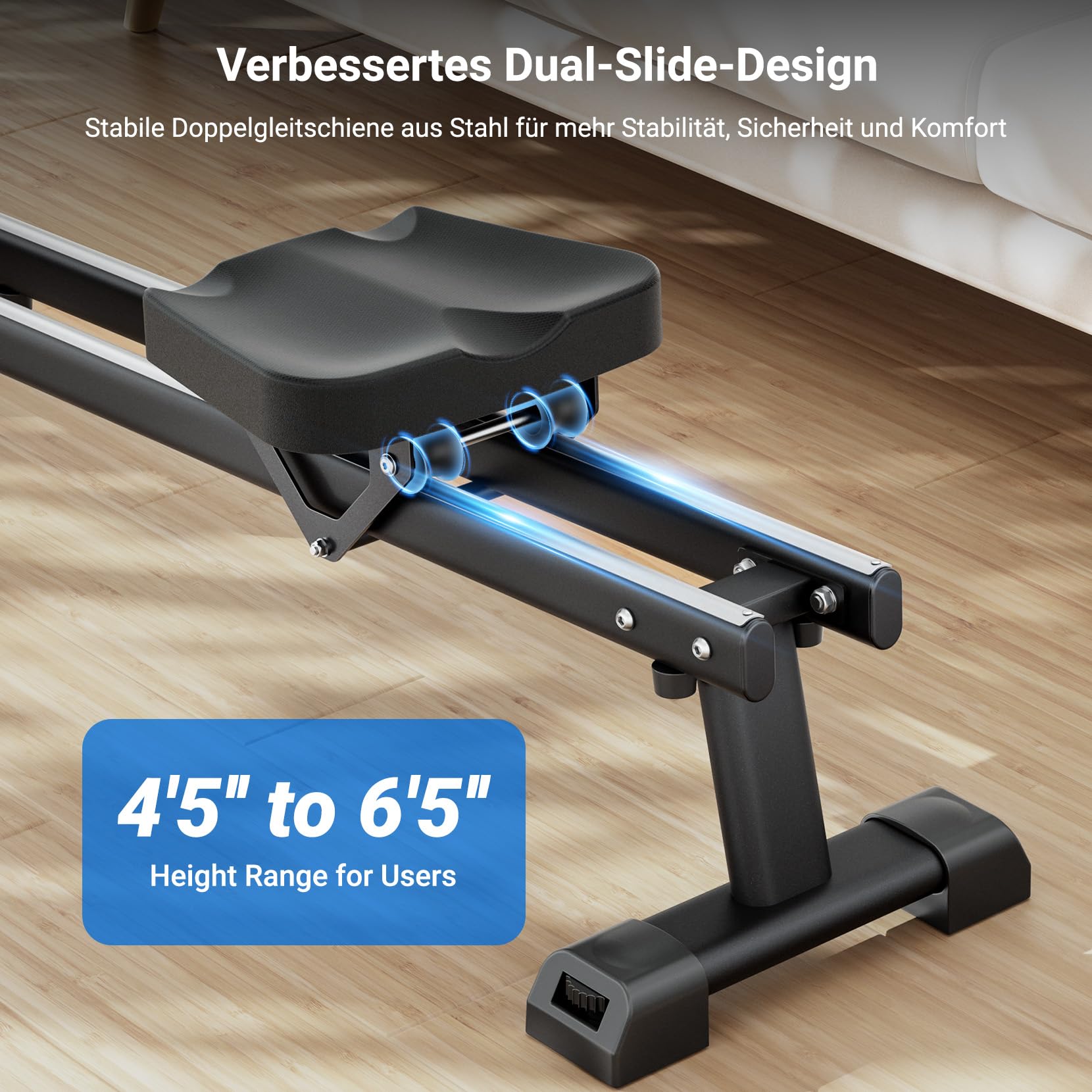 Dripex Rudermaschine für Zuhause Klappbar, Magnetwiderstand 16 Stufen, Stabile Doppelgleitschiene mit ruhigem Lauf, Bluetooth APP Anbindung & LCD Display, Bis 130kg Belastbar für jeden Fitnesslevel
