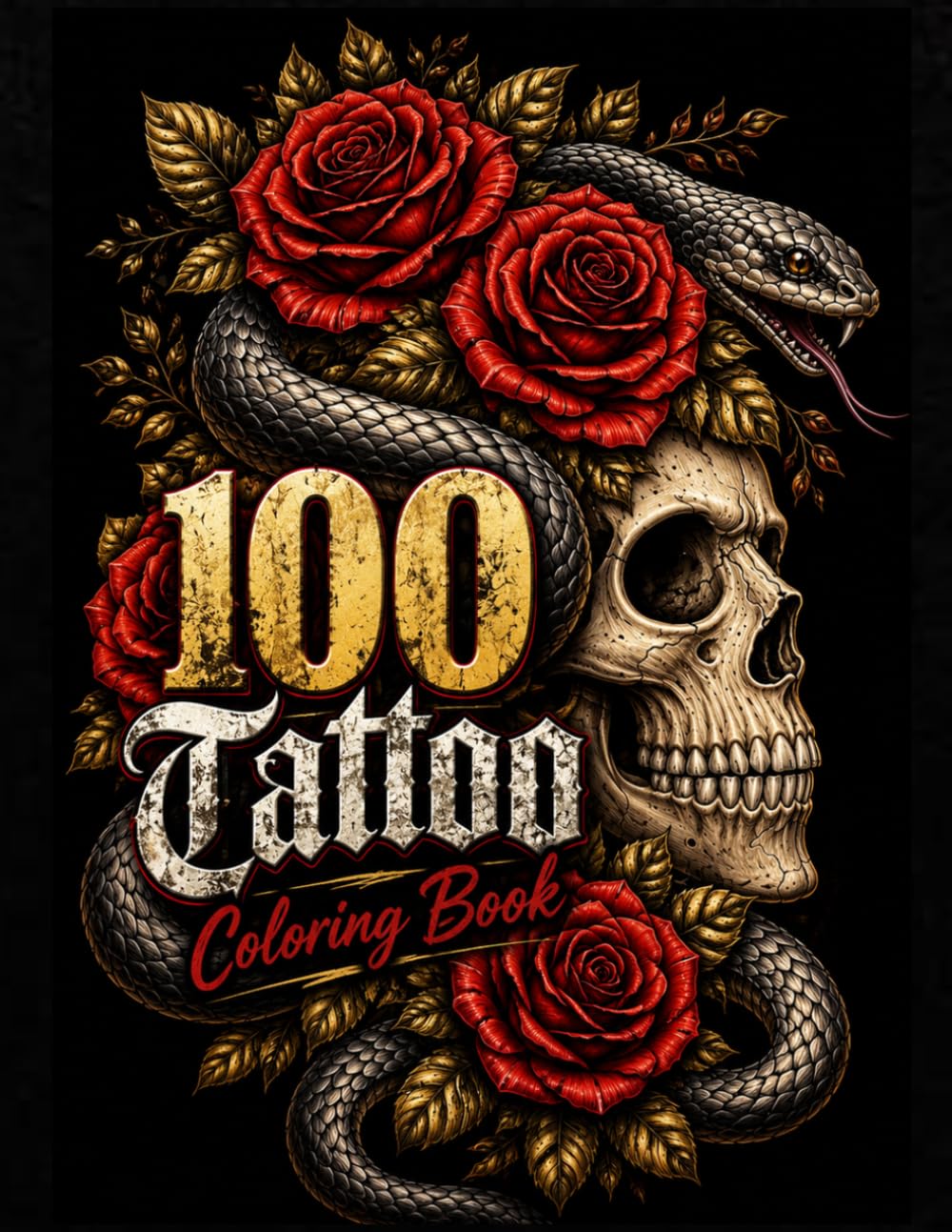 100 Tattoo Designs Coloring Book for Adults: Bold Tattoo Flash Art Featuring Skulls, Roses, Snakes, Beasts, Vikings and Dark Fantasy Designs
