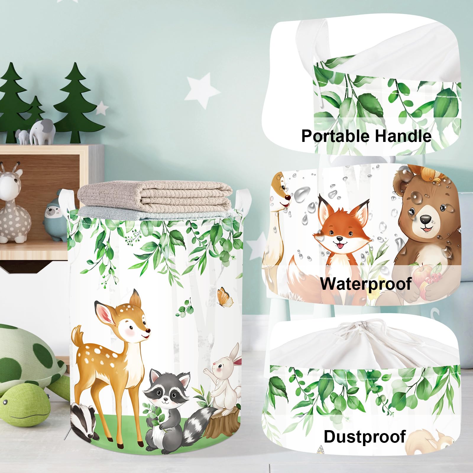 HUUMONSS Cute Jungle Animals Storage Basket for Parents Organizing Kids Toys Clothes Large Tree Boys Girls Gift Toy Box Bin Laundry Hamper for Bathroom Shower,Bear,63L - Image 4
