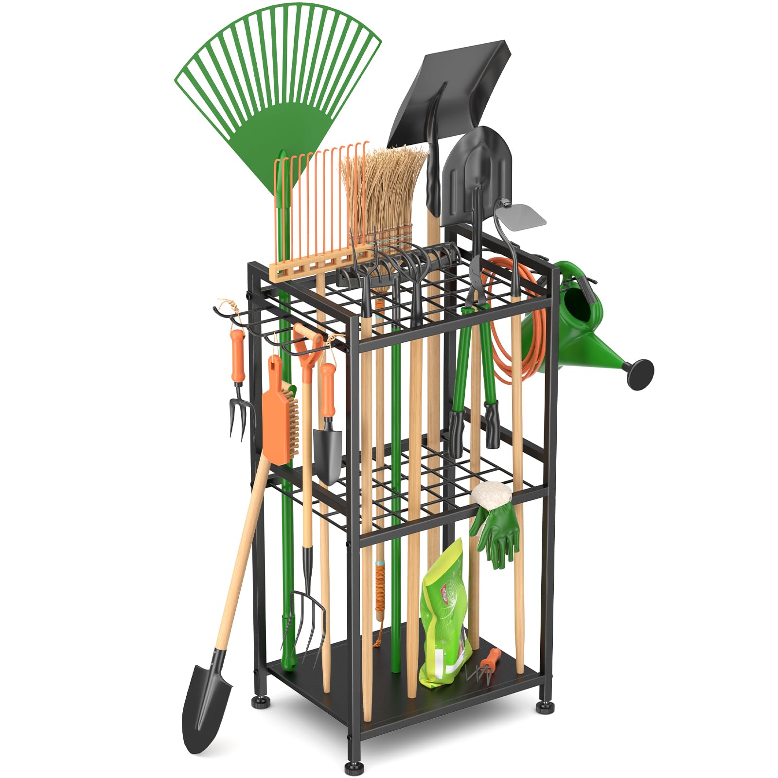 WELDUN Organizer da giardino per garage, supporto per 40 attrezzi a manico lungo, gestione del garage con ganci per capannone, scopa, rastrello, pala, tubo da giardino