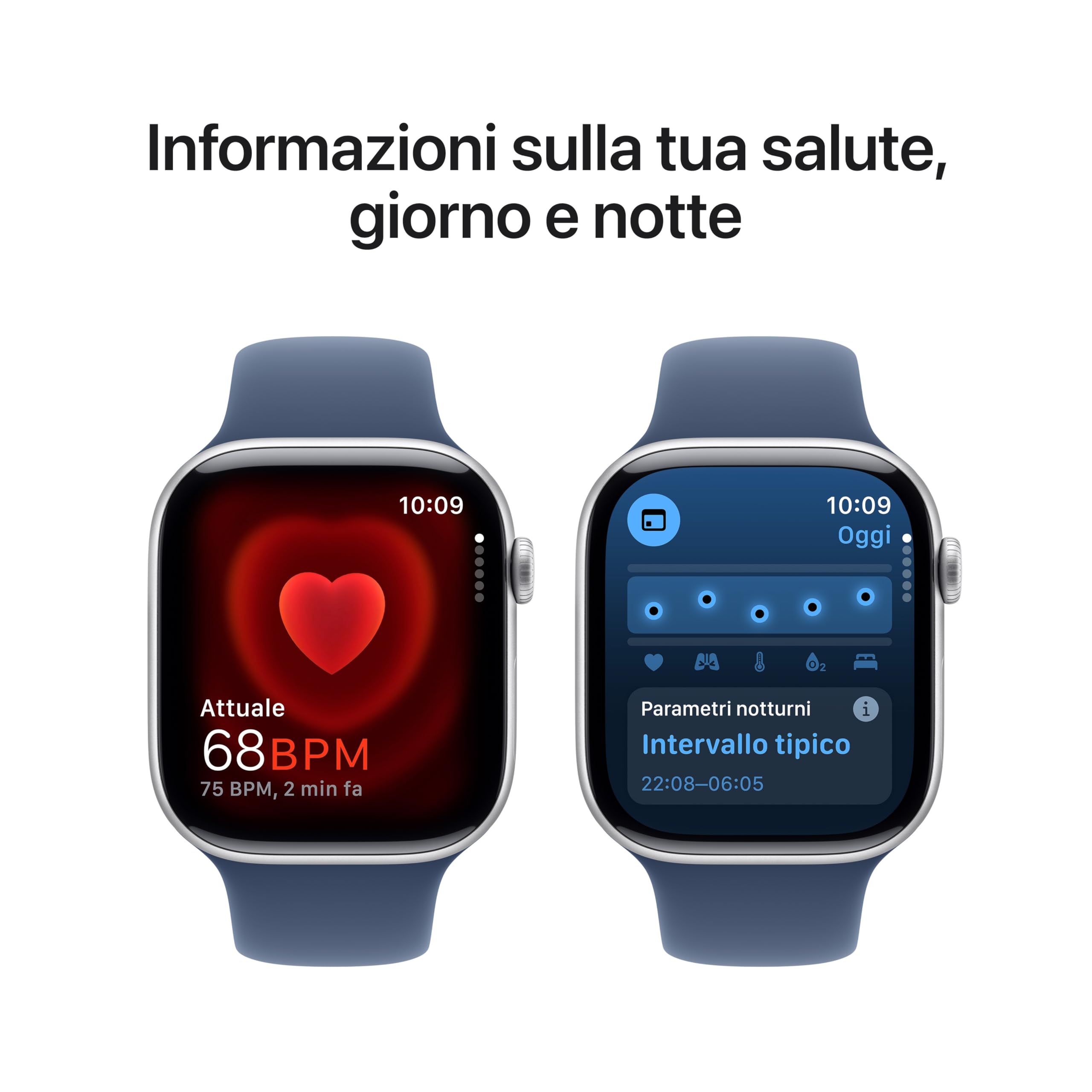 Apple Watch Series 10 GPS 46 mm Smartwatch con cassa in alluminio e cinturino Sport Loop Denim - S/M. Fitness tracker, app ECG, display Retina always-on, Carbon Neutral
