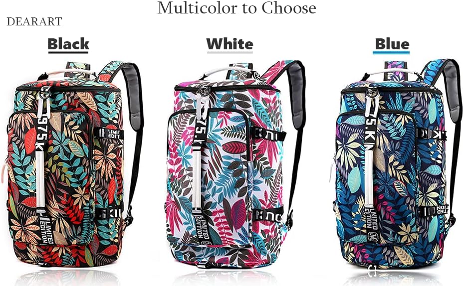 DEARART Backpack Bag Gym Bag For Women, Four Fashion Ways Waterproof Duffle Backpacks Beach Bags, Suit Gym Travel Sport Beach, Floral Leaves White - Image 7