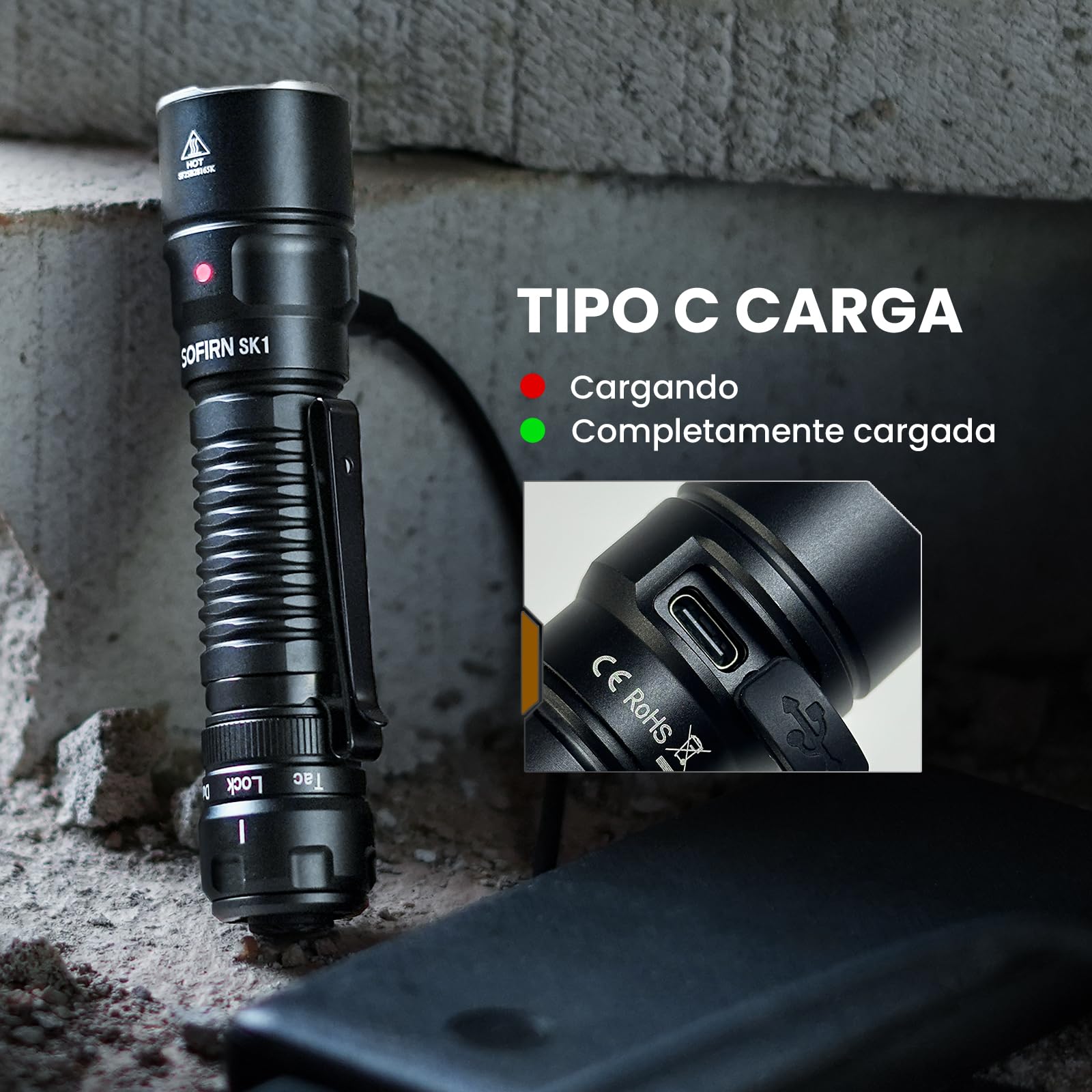 Sofirn SK1 Linternas LED Alta Potencia 1300 Lumen 479m Magnetica IPX8 | Linterna Tactica;USB-C Recargable MAX 200h;Interruptor Magnetico;6 Modos;IPX8 Impermeable Aluminio;Camping Caza Rescate EDC