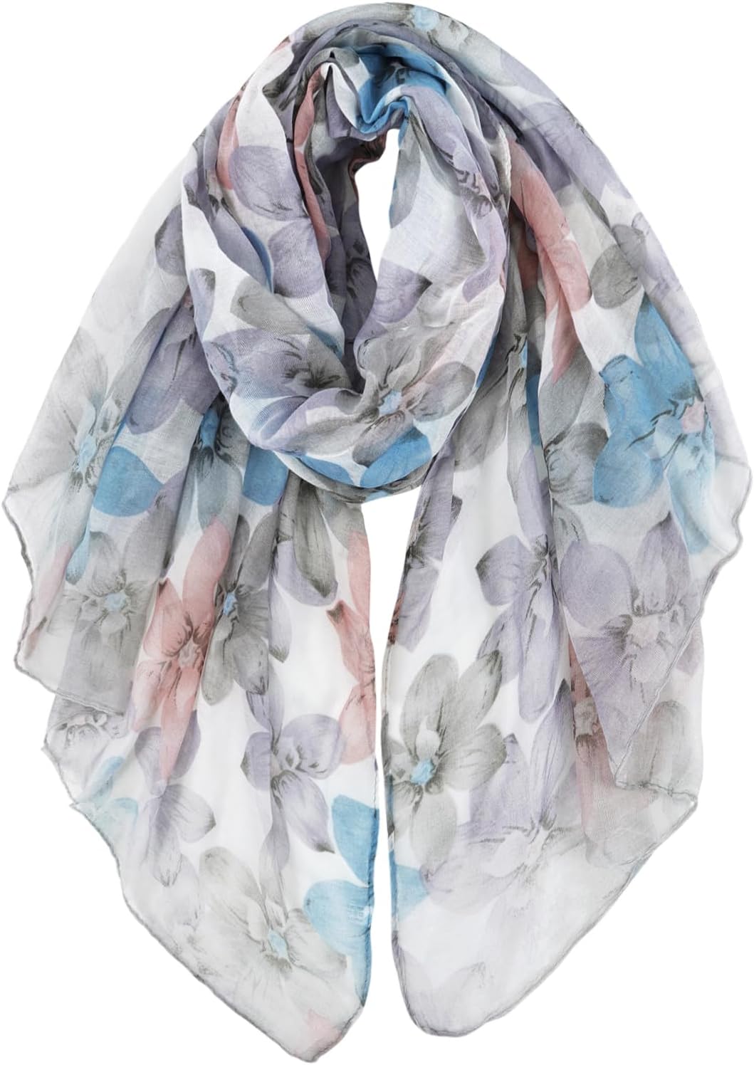 GERINLY Lightweight Scarves Fashion Flowers Print Women Cotton Wrap Scarf - Grey - Medium