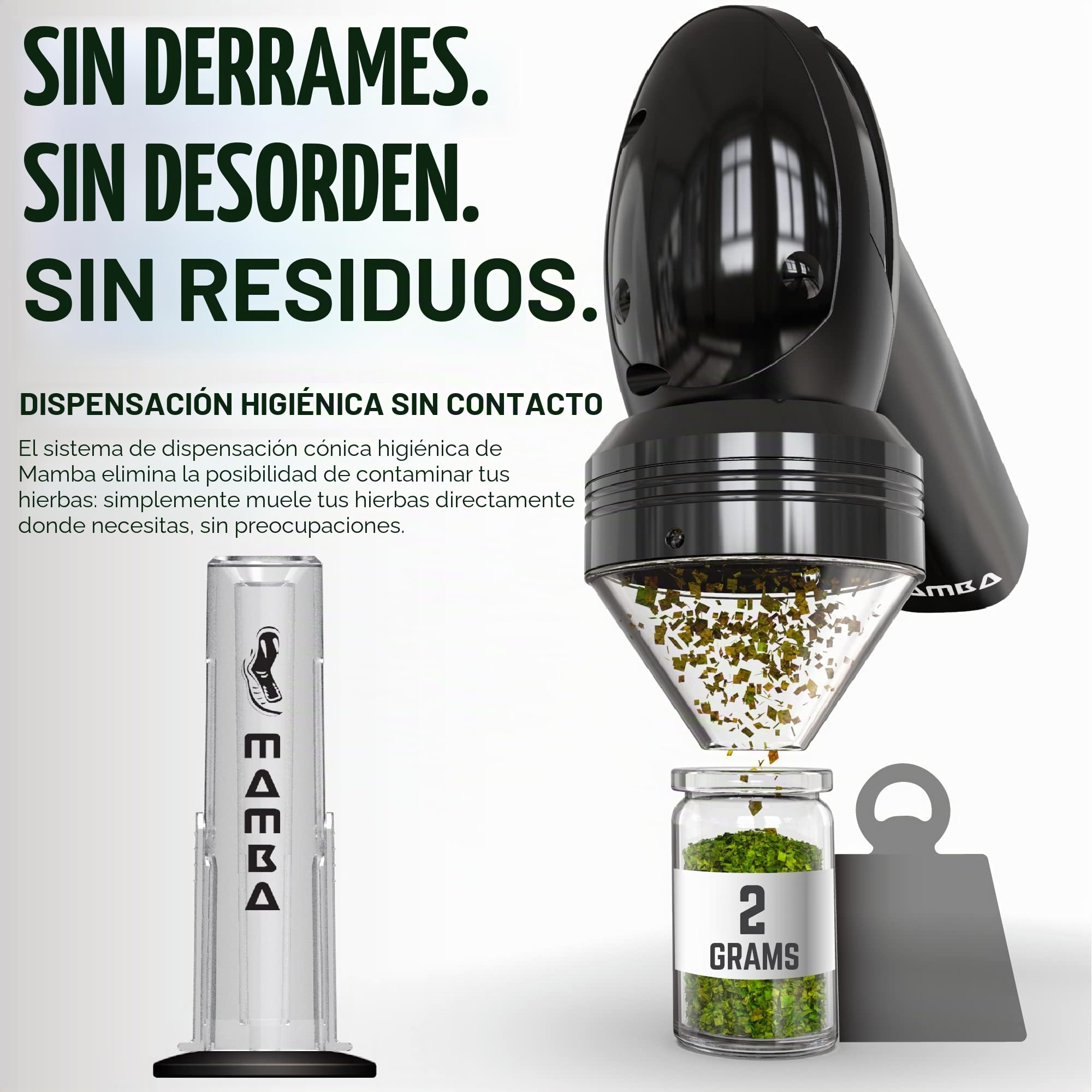 Molinillo de Hierbas Eléctrico Mamba Loader XL V2-55, USB Recargable Automático con Molienda Rápida y Cabeza de Aleación de Aluminio, incluye Sistema de Contención de Hierbas y Especias (Negro)