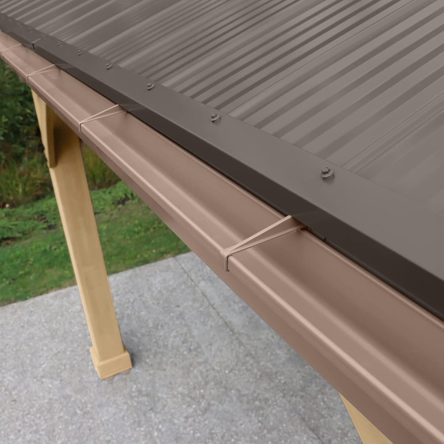 Yardistry 12 x 10 Meridian Gazebo Rain Gutters, Complete Gutter System with 4 Down Spouts for Meridian Gazebo